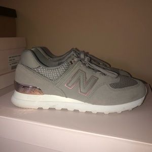 Grey & rose gold New Balance 574 Core Shoes